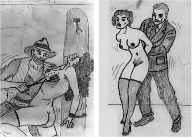 Sketches by a man who denied having a desire to engage in any sadistic acts; he considered his drawings a mere pastime