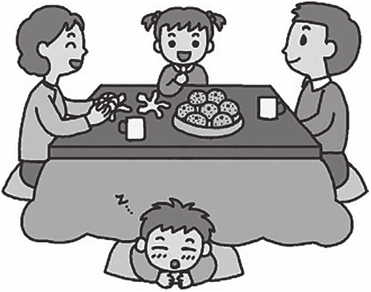 Family in Kotatsu in Winter