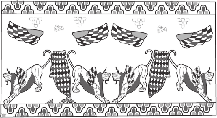 ii.12 G. Veresotskaja’s reconstruction of one mosaic scene from hypogeum 3210. © Margiana Archaeological Expedition