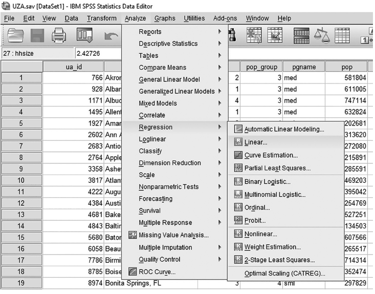 Linear Regression Menu