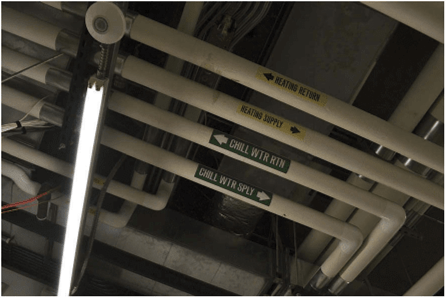 Heating pipes and cooling ducts are located below the Pavilion floor, accessible from the basement