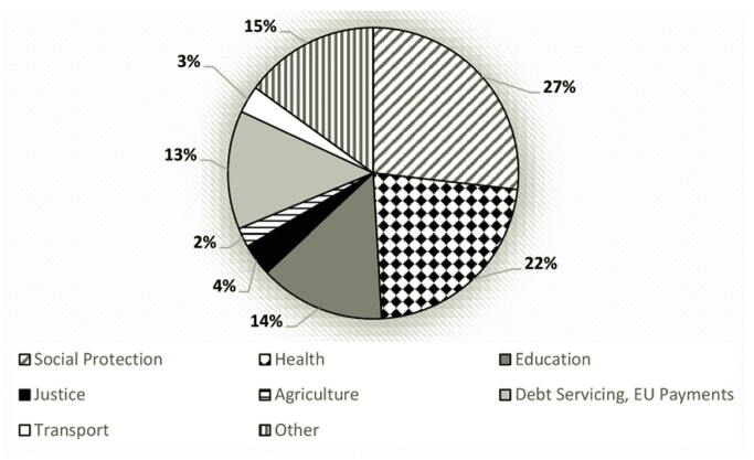 Public expenditure in Ireland by sub-function, 2019 (%)