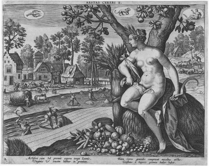 Zomer (Summer), Engraving, Adriaen Collaert, after Maerten de Vos, 1570-1618. Rjksmuseum, Amsterdam